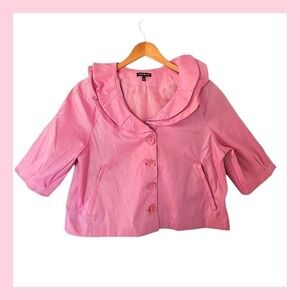 Samuel Dong Pink Glam Party Ruffle 3/4 Sleeve Cropped Jacket L Large